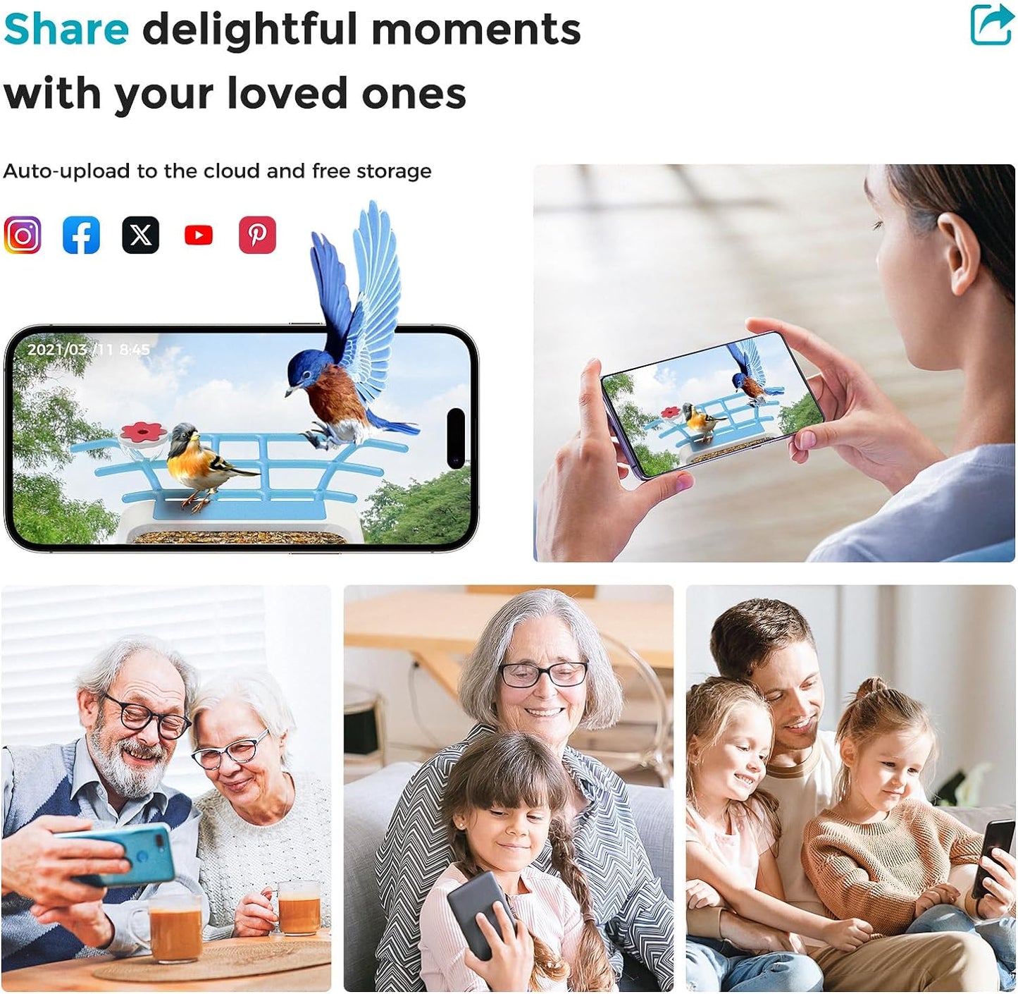 Smart Bird Feeder with Camera Solar powered, AI Recognition & Auto Capture Bird Videos, Waterproof Bird Feeder with Camera Wireless Outdoor, Ideal Gift for Bird Lover (A Hummingbird Feeder Included)